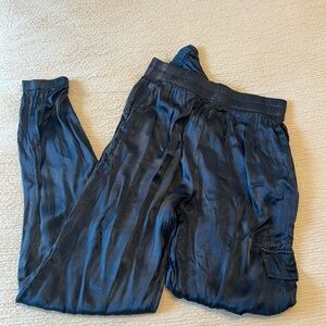 Anthropologie Blue Satin Joggers